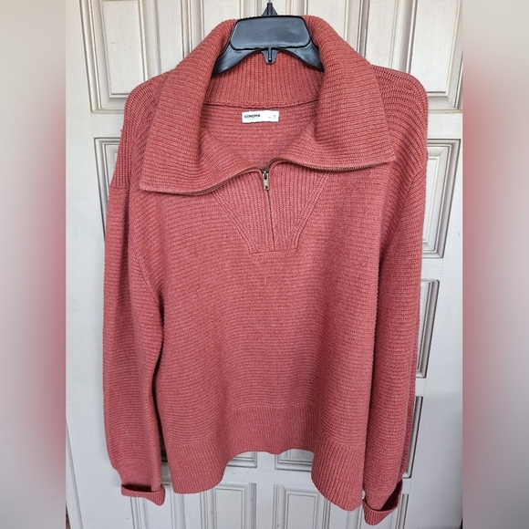 Sonoma Sweater Rust SzXL 1/4Zip Wide Collar /Cuffs Long Sleeves Hem Slit Sides - Picture 1 of 12